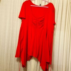 Bright Red Handkerchief Hem Top by Yummy, Size 4X